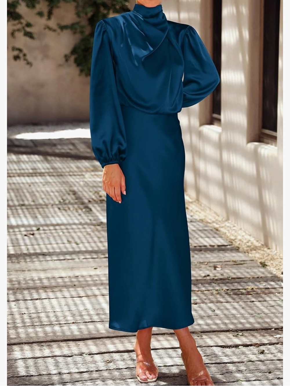 Women's Satin Midi dress in Teal